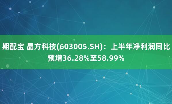期配宝 晶方科技(603005.SH)：上半年净利润同比预增36.28%至58.99%